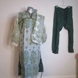 Indian Kurta tunic, pants and sash. Green, Bollywood  Kurti, Medium 1980s new